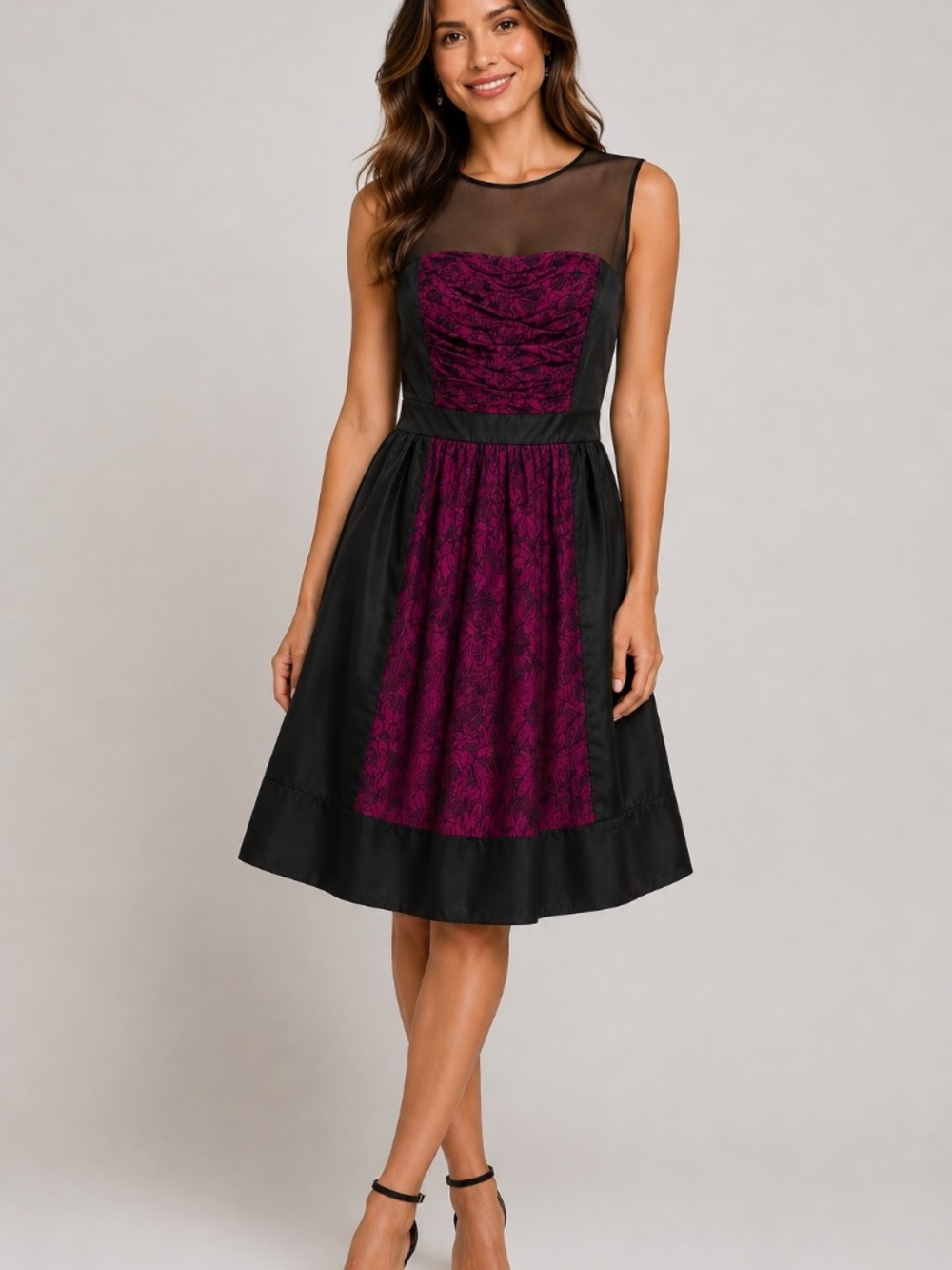 Kay Unger 100% Silk & Wool Jacquard Illusion Cocktail Dress --  Size 10